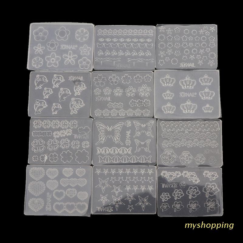 Set 12 khuôn silicon hỗ trợ trang trí móng nghệ thuật