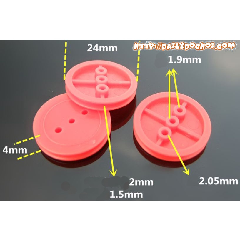 Bánh răng ròng rọc 242AB đường kính ngoài 24mm,lỗ trục 2mm chéo ròng rọc 3 lỗ