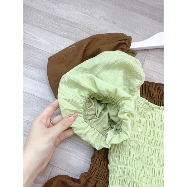 Váy Cổ Vuông Chạy Chun Tay Bồng 4 Tầng