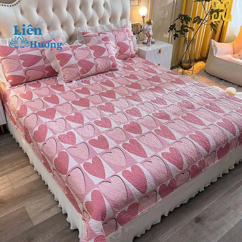 Bộ Ga Gối Cotton Trần Bông 3 Lớp Viền Bèo Dễ Thương - Ga Gối Cotton Oganic Phủ Viền Bèo Hàng Nhập Khẩu