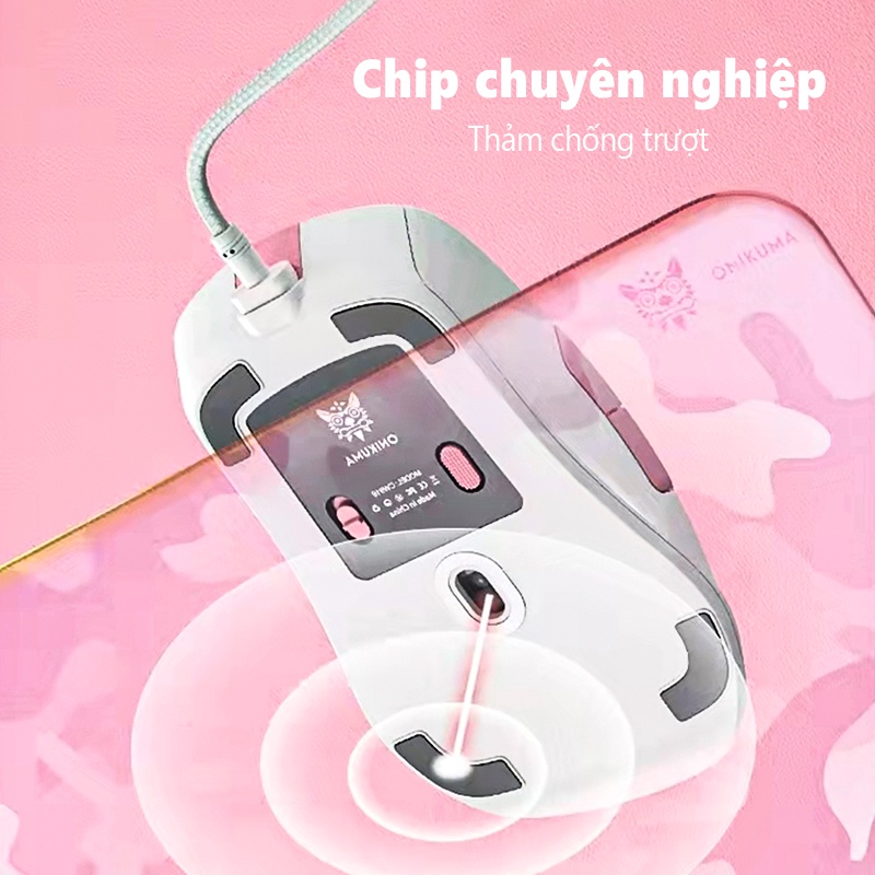 Chuột chơi game có dây ONIKUMA CW916 màu hồng trắng với đèn RGB