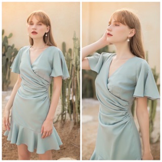 Đầm dạo phố màu mint nhúng eo