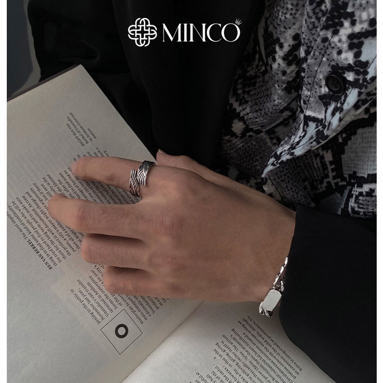 Nhẫn Nam Wings cao cấp Unisex Minco Accessories thiết kế họa tiết đôi cánh tinh xảo độc đáo màu bạc 925 - NT75