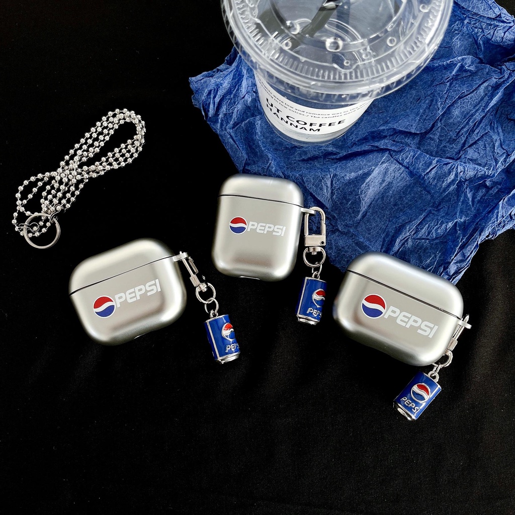 Vỏ Bảo Vệ Hộp Sạc Tai Nghe Bluetooth AirPods 1 2 pro 3 2021 gen3 Bằng PC Cứng Chống Sốc Mạ Màu Bạc Họa Tiết Pepsi Thời Trang