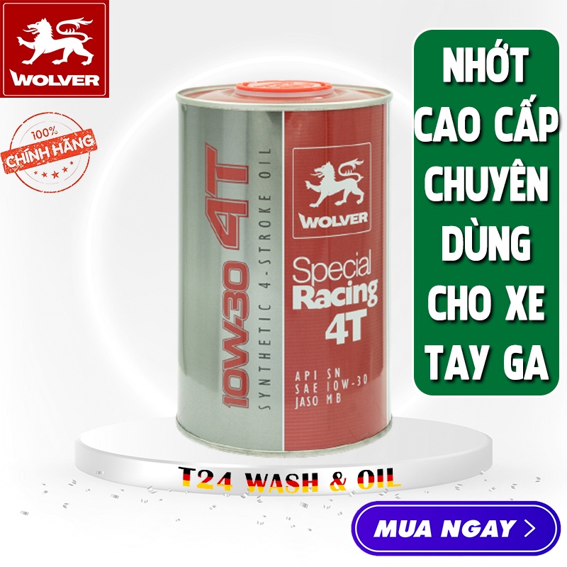 Dầu nhớt xe tay ga cao cấp Wolver Special Racing 10W-30 SN nhập khẩu từ Đức lon 0.8L