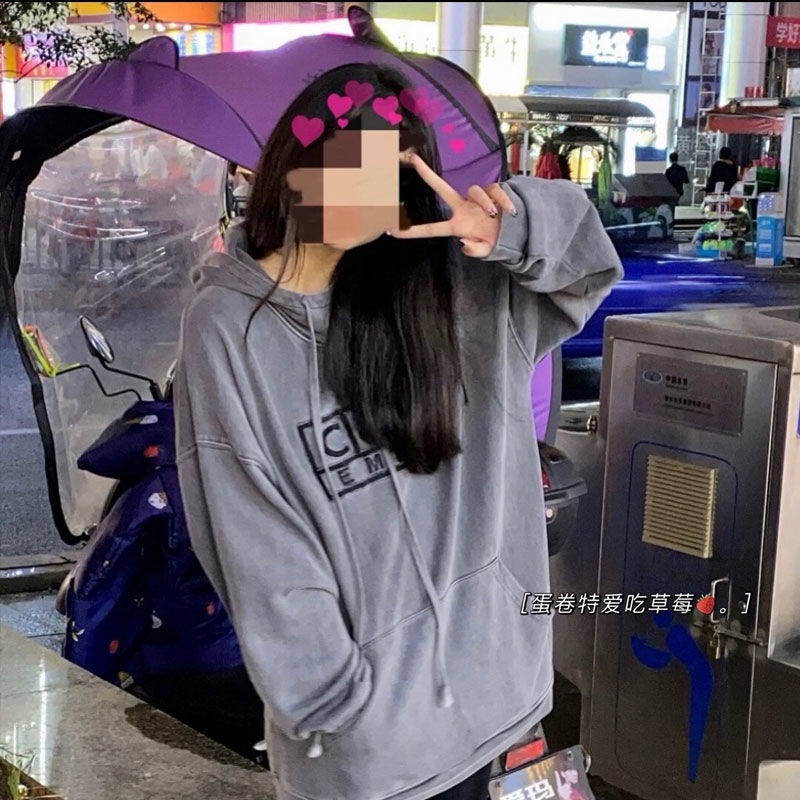 Áo Hoodie Dáng Rộng Thêu Chữ Thời Trang Cho Nữ