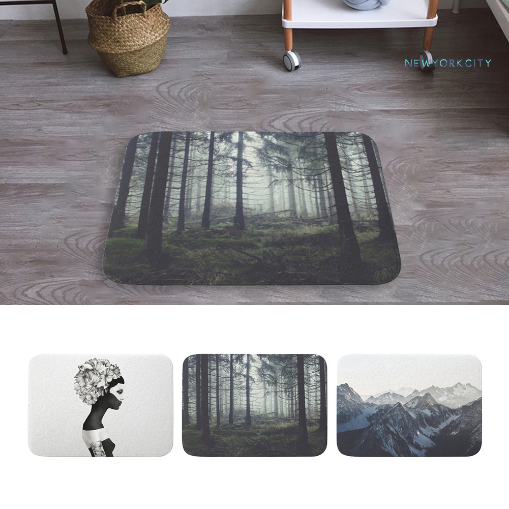 Thảm lót cửa chùi chân Chống Trượt Hình Chữ Nhật In Họa Tiết Núi Biển