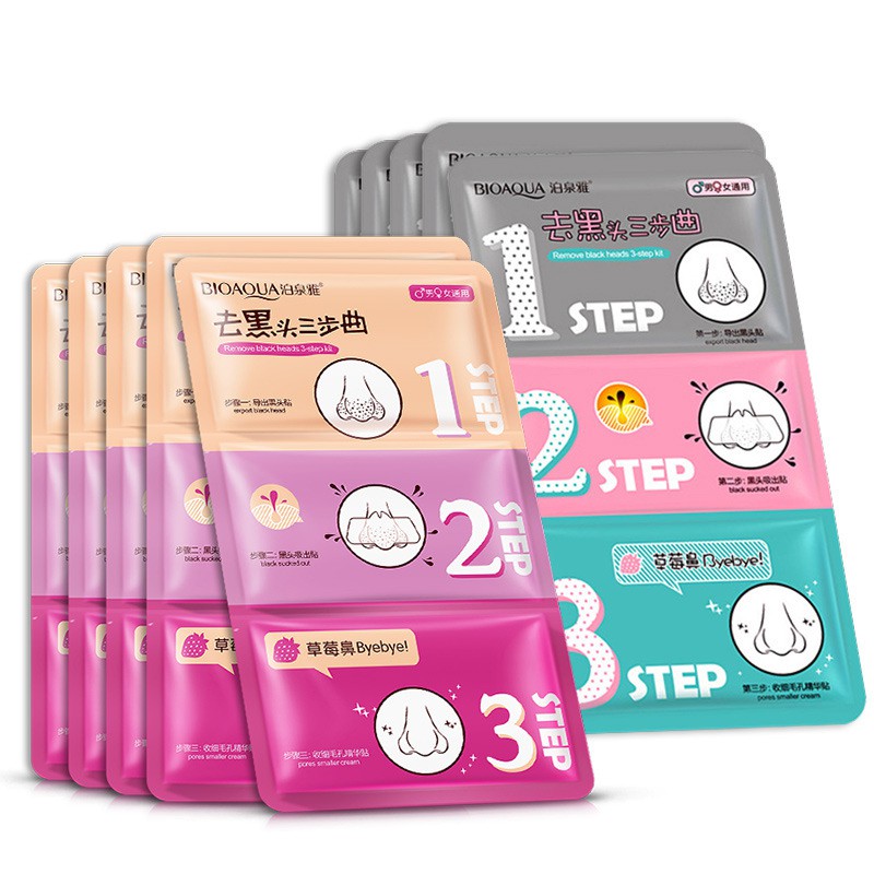 Miếng lột mụn đầu đen mũi 3 bước Bioqua, Rorec