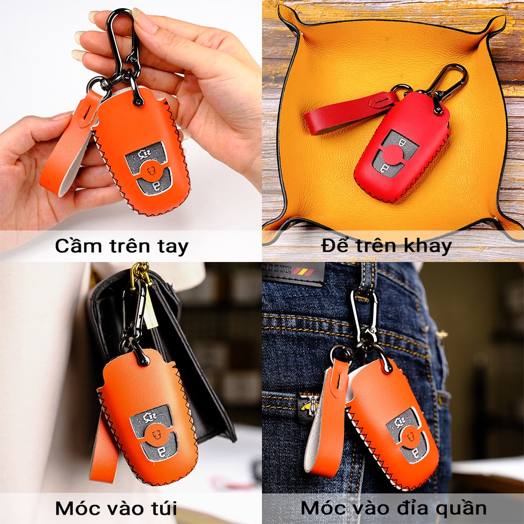 Bao da chìa khóa smartkey xe ô tô Ford Ranger Ecorport Wildtrak Raptor Everest Explorer mẫu mới khâu tay có dây tay cầm