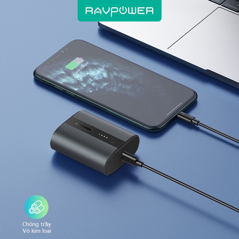 [LÕI PIN LG21700]Pin sạc dự phòng RAVPower Mini 10000mAh PD 18W QC 3.0 Tesla LG Pin Lithium-ion Cell Black RP-PB197