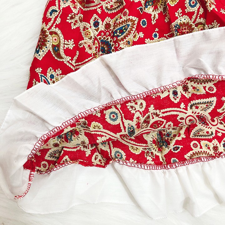 Đầm thổ cẩm 2 nơ đỏ rực rỡ cho bé 8-23kg chất cotton thô mềm nhẹ mát cho bé nổi bật Baby-S – SD078