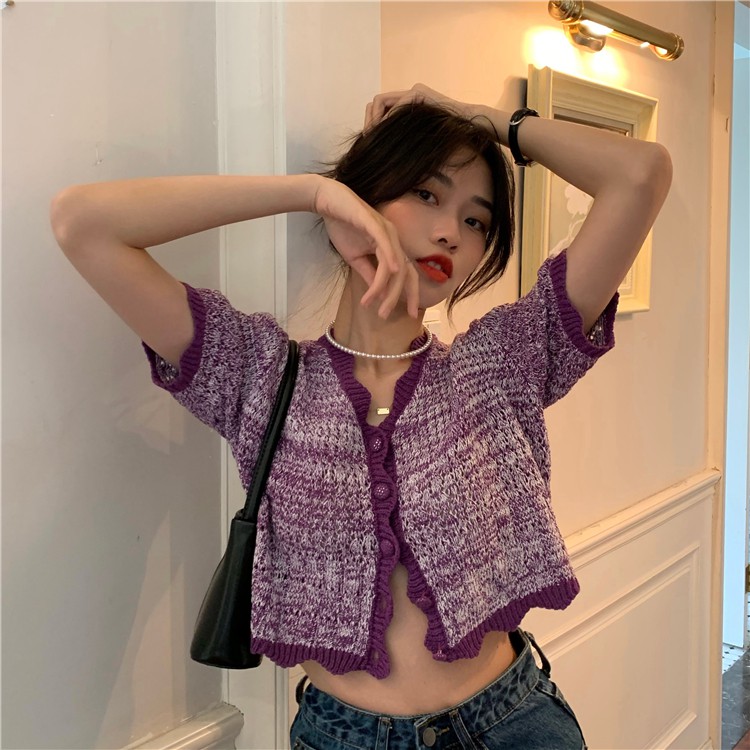 Xiaozhainv Áo Cardigan Xiaozhainv Dệt Kim Tay Ngắn Phong Cách Vintage Hàn Quốc