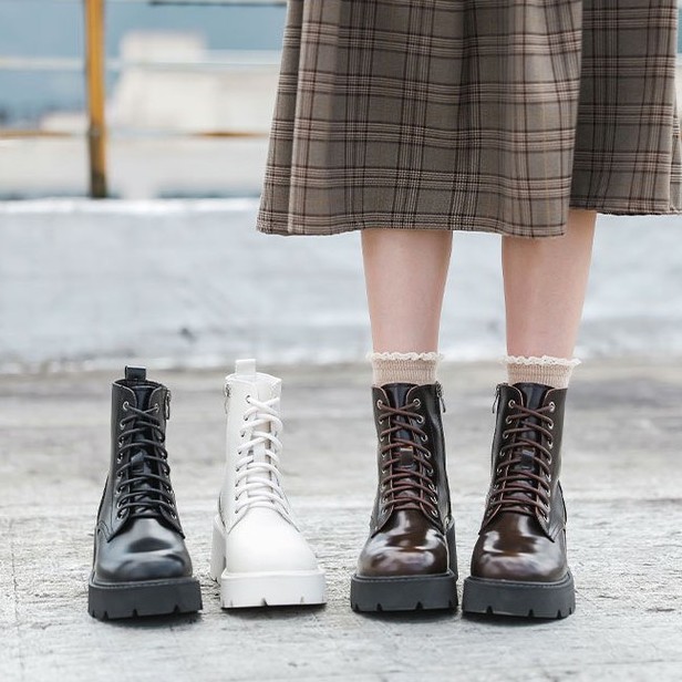 Platform Combat boots - Boots da bò nữ