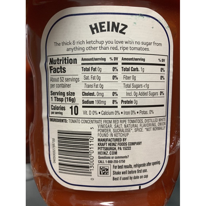 ( Size lớn) Tương cà - Ketchup Heinz không đường ít calo( eat clean, keto, ăn kiêng, tiểu đường)