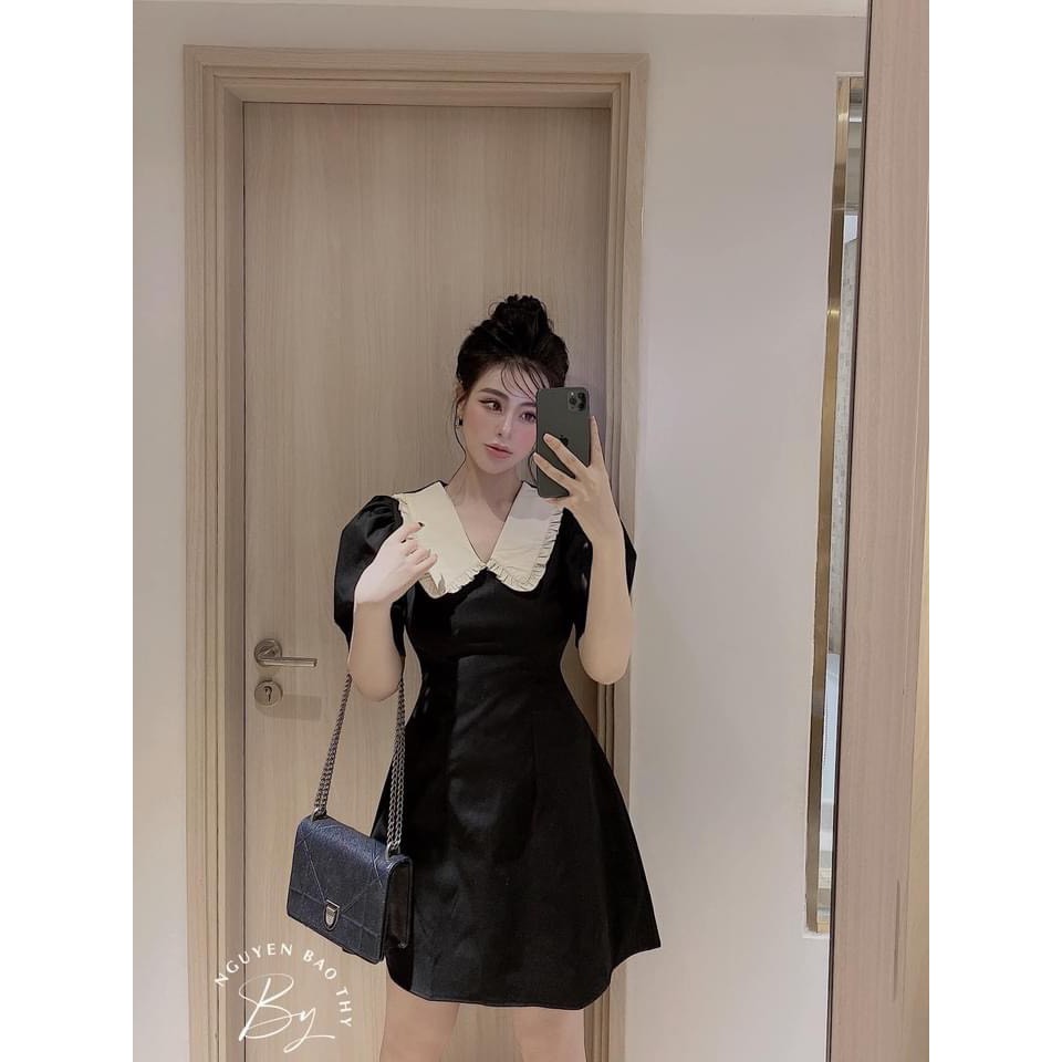 [Mã FAGREEN1505 giảm tới 30K đơn 99K] VÁY PHỐI CỔ TRẮNG VIỀN BÈO TAY BỒNG NÂU/ĐEN | BigBuy360 - bigbuy360.vn