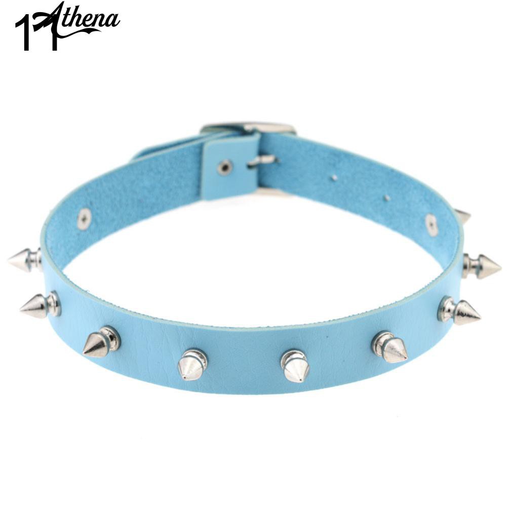 ATH_Faux Leather Punk Rivet Hip Pop Choker Collar Necklace Charm Jewelry Gift