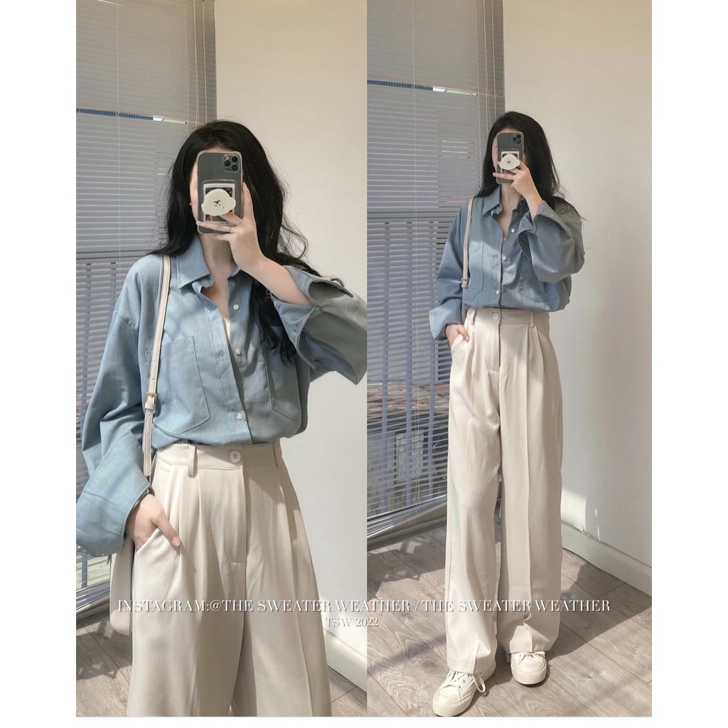 Sơ mi tay dài dáng rộng thời trang cho nữ