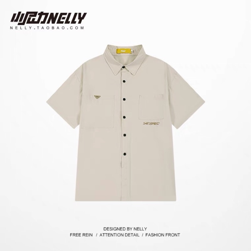 Áo sơ mi tay ngắn 420097 Nelly Heybig form rộng dành cho nam và nữ 69