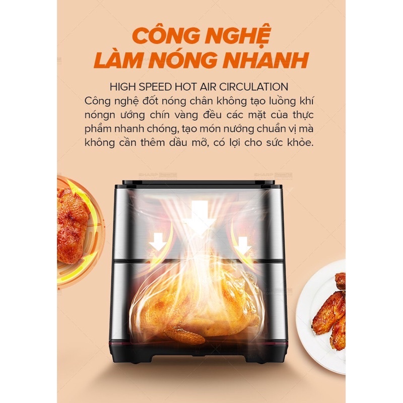 Nồi Chiên Không Dầu Sharp KF-AF50EV-ST Chống Dính 5L [1700W]