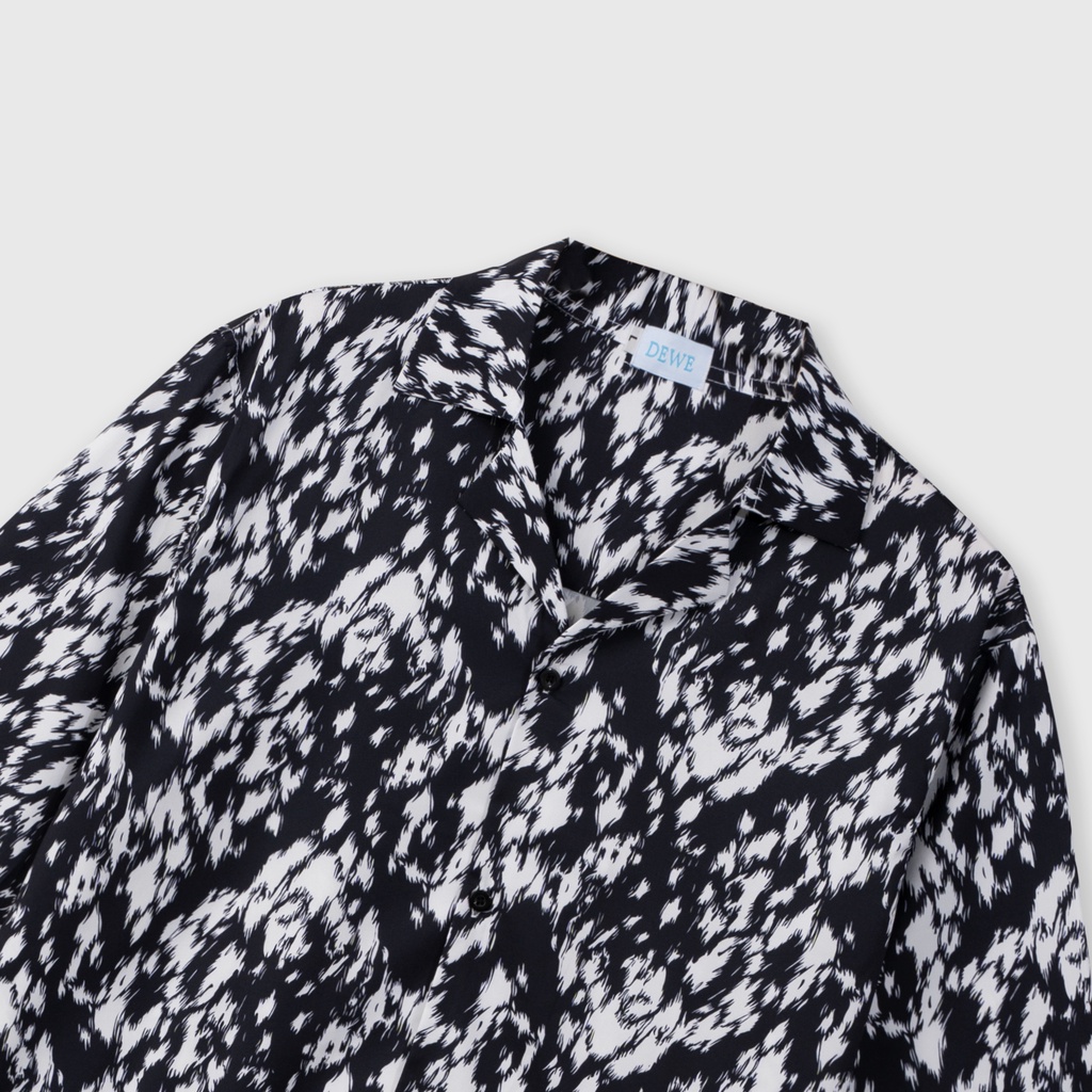 Áo sơ mi nam ngắn tay DEWE, vải lụa nhập khẩu chống nhăn thoáng mát, họa tiết Loang Đen - DEWE Cuban Shirt