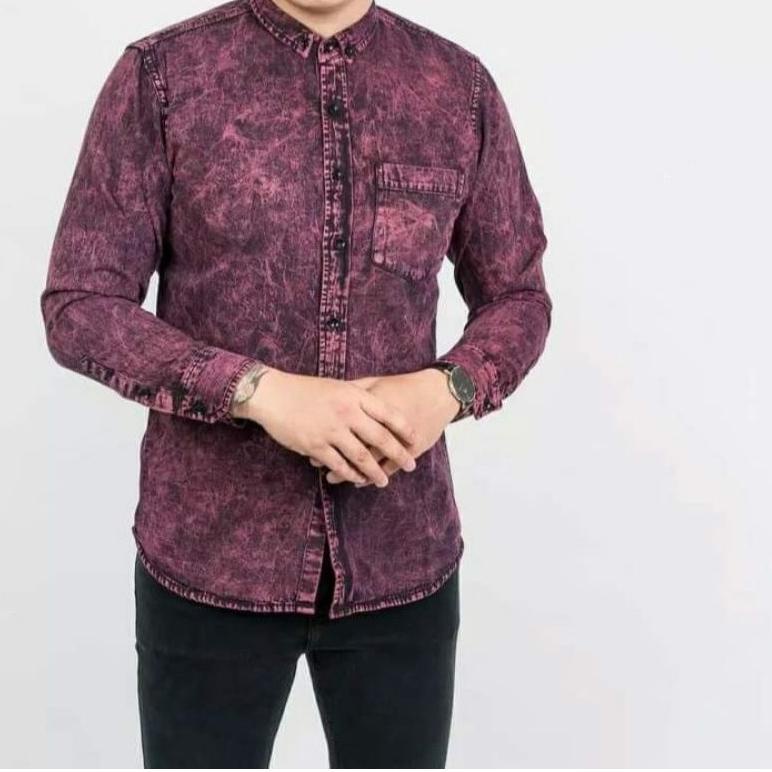 (Bản Ban Đầu)Áo Sơ Mi Jean Mềm Nam | Áo Sơ Mi denim Dài Tay Phối Viền Cá Tính Trẻ Trung