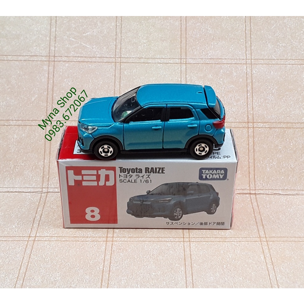 Đồ chơi mô hình xe tomica, No.8 Toyota Raize, hàng chính hãng, sealed full box, tặng hộp PVC
