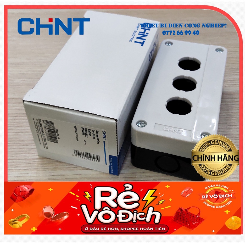 Hộp nút nhấn 3 lỗ phi 22 NP2-B03 Chint