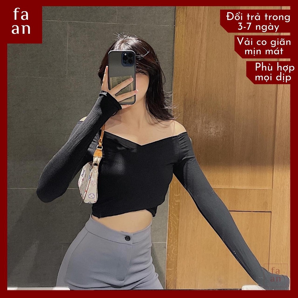 Áo kiểu nữ đắp chéo hở vai tay dài dáng ôm co giãn vừa cá tính vừa sexy cực tôn dáng -AKVATCHEO Faan Store