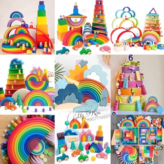 Bộ Đồ Chơi Xếp Hình Cầu Vòng Bằng Gỗ Montessori Cho Bé - Giáo cụ Montessori