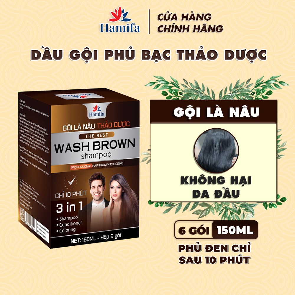 Dầu Gội Phủ Bạc Hamifa Dầu Gội Phủ Bạc Thảo Dược Nhuộm Tóc Gội Là Đen Trong 5 phút  - Hộp 6 Gói 25ml