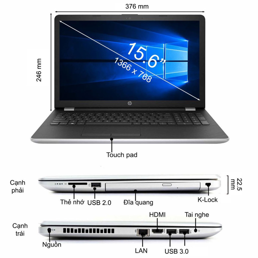 Laptop HP 15 da0051TU i3 7020U/4GB/500GB/Win10 (4ME64PA) | BigBuy360 - bigbuy360.vn