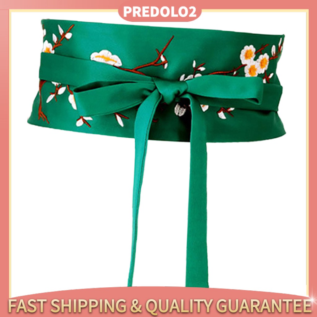 Vintage Style Embroidered Waistband Obi Belt Corset Belt for Dress Green