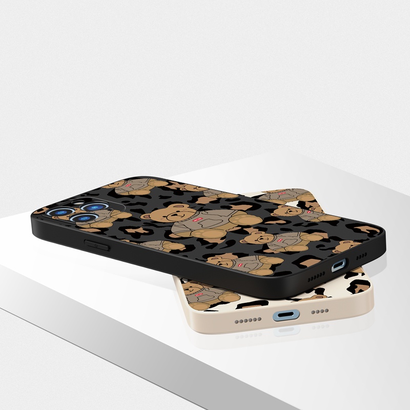 Ốp lưng iphone Ốp điện thoại Suntaiho Silicon mềm hình gấu họa tiết da báo cho iPhone 13 12 11ProMax X XR XsMax 7 8 Plus 12Mini 13Mini