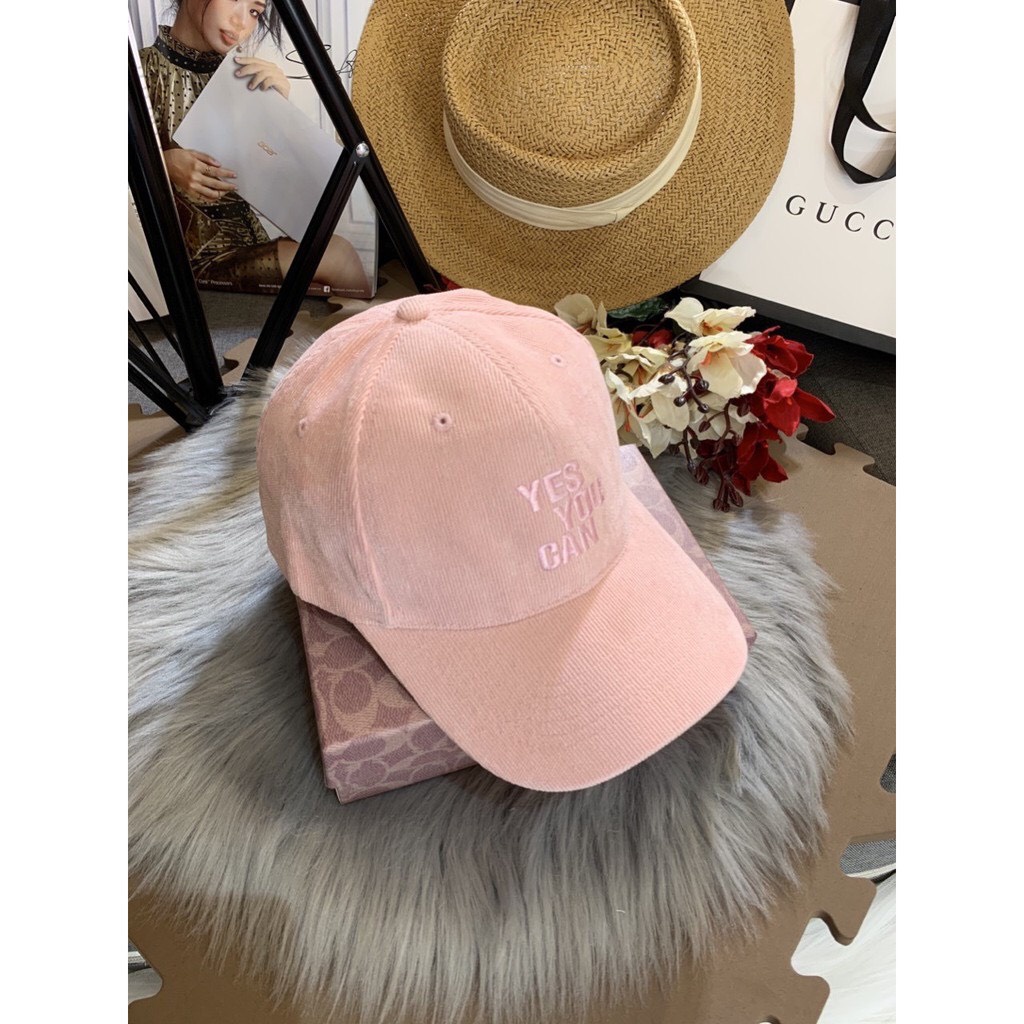 Mũ lưỡi trai thời trang nam nữ, nón kết chất liệu nhung gân thêu chữ YES YOU CAN M115