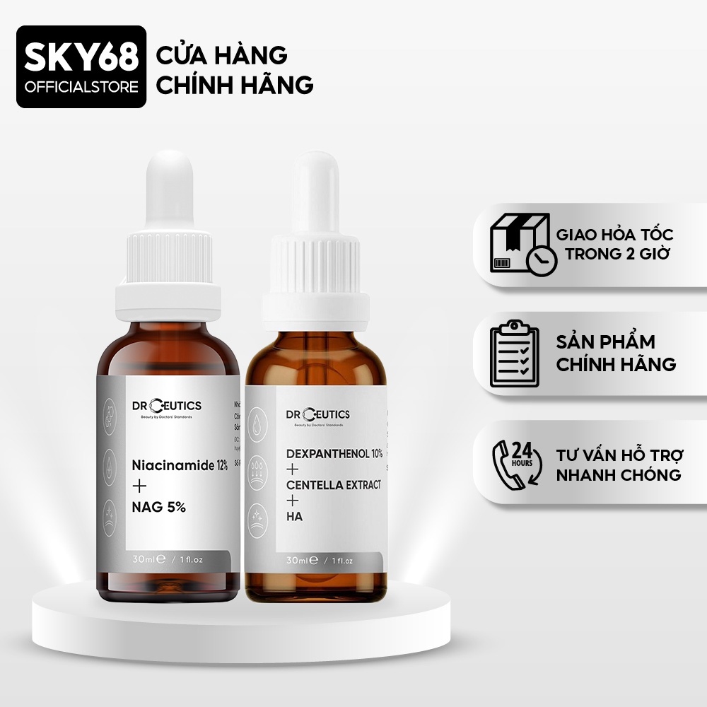 Combo 2 Sản Phẩm Giúp Cấp Ẩm Và Làm Sáng Da DrCeutics (Serum B5 Dexpanthenol 10% 30ml, Serum Niacinamide 12% 30ml)