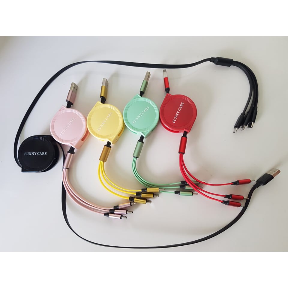 Cáp sạc điện thoại đa năng 3 đầu ra cho Iphone, Android, Type C