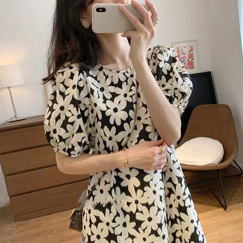 Đầm hoa PERTY tay phồng ngắn thiết kế mới thời trang mùa hè theo phong cách Hàn Quốc cho nữ