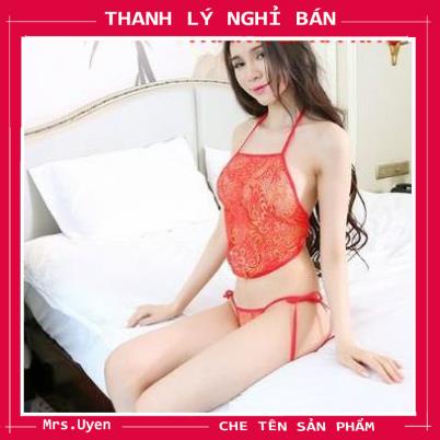 Áo yếm tân nương sang chảnh + quần lót lọt khe buộc dây freesize [Mã - Y800]  đồ ngủ nữ gợi cảm quyến rũ sexy | BigBuy360 - bigbuy360.vn