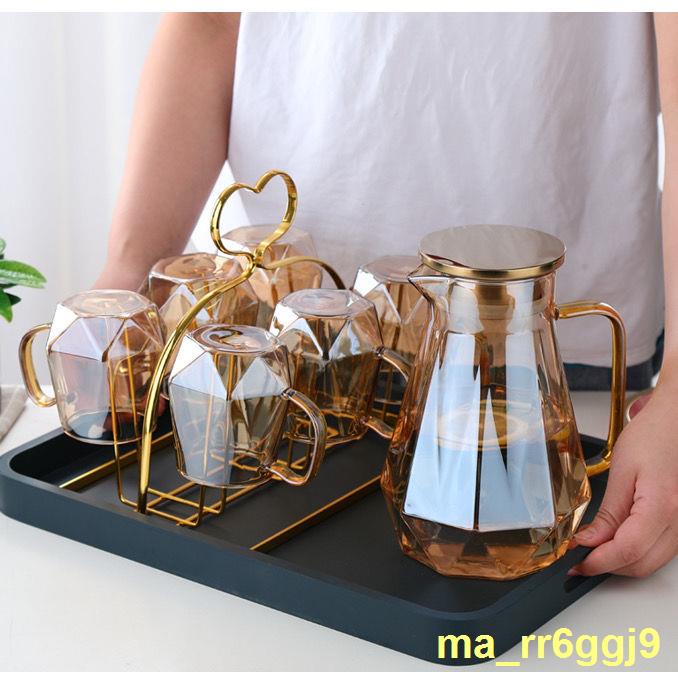 Ấm đun nước lạnh gia đình công suất lớn thủy tinh chịu nhiệt cao phòng khách trà bộ chén có thể để trong tủP