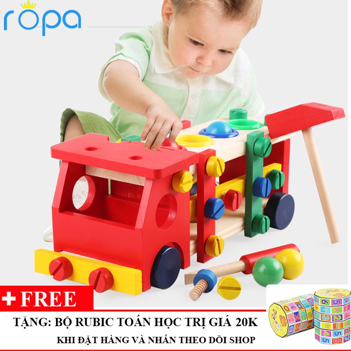 Xe lắp ráp đập bóng đồ chơi gỗ an toàn cho bé