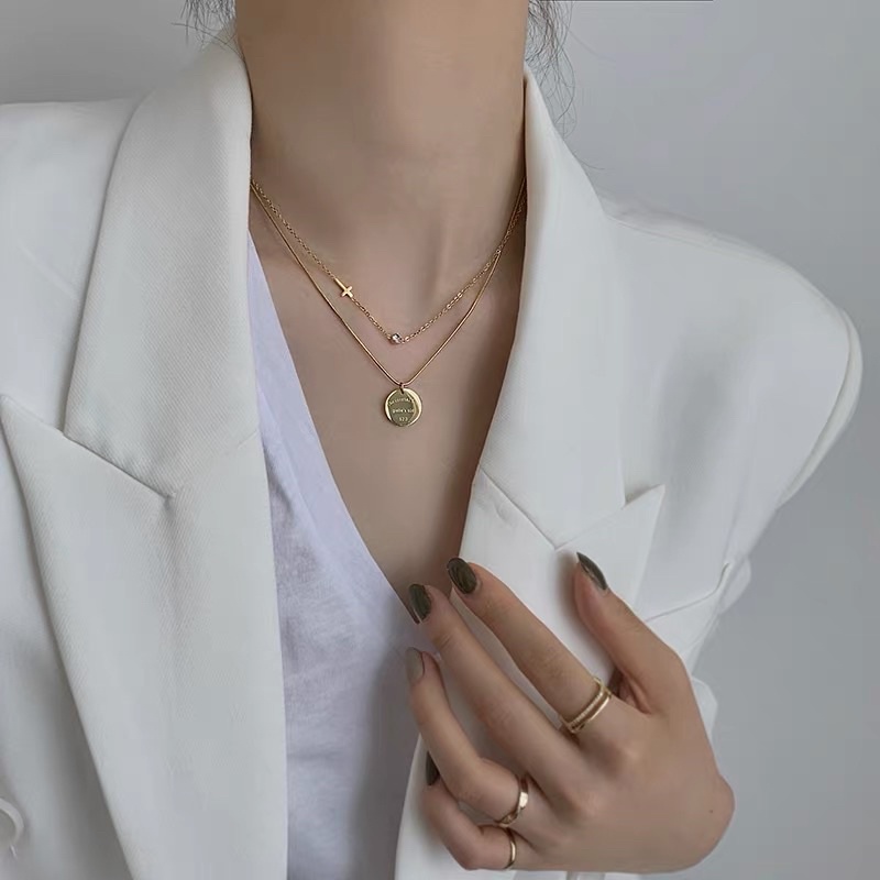 Vòng Cổ 2 Tầng Mặt Tròn Layer, Dây Chuyền Hợp Kim Mạ Vàng 925 Không Gỉ  - Phụ Kiện Xinh Bonnies Accessories