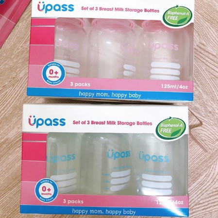 (Made in Thailand) Bộ 3 bình trữ sữa CỔ THƯỜNG (CỔ HẸP) 125ml Upass UP0030N