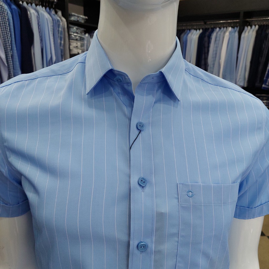 Áo Sơ Mi Nam Ngắn Tay Owen BA20629NT Somi Cộc Tay Công Sở Cao Cấp Màu Xanh Kẻ Sọc Trắng Sợi Tre Dáng Body Fit Tà Bằng | BigBuy360 - bigbuy360.vn