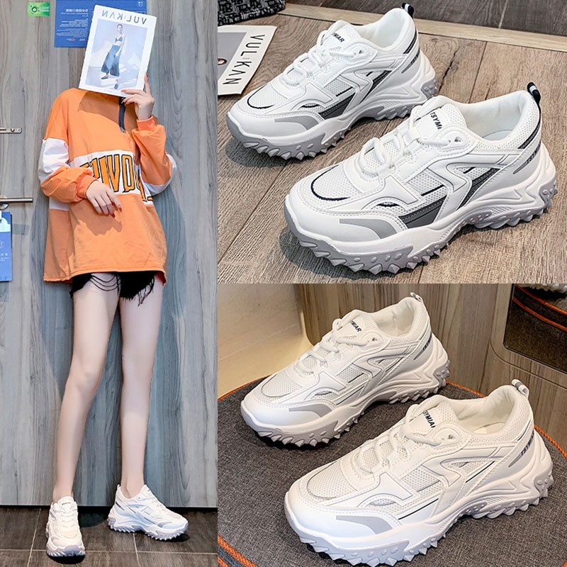 Giày đế độn nữ TSYMIAR cao cấp - sneaker nữ cao 5cm, phong cách ulzzang Hàn Quốc, chuẩn phom, màu trắng dễ phối đồ
