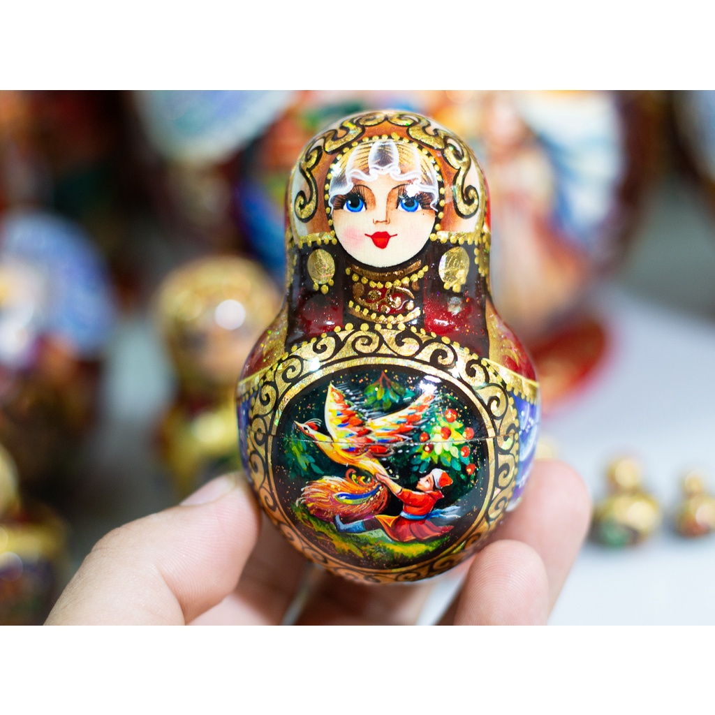 (CỰC ĐẸP VÀ SANG TRỌNG) BỘ BÚP BÊ NGA MATRYOSHKA CAO CẤP 15 LỚP DÁNG TRÒN HOA VĂN &quot;CHUYỆN CỔ TÍCH PUSHKIN&quot; CỰC ĐỘC ĐÁO