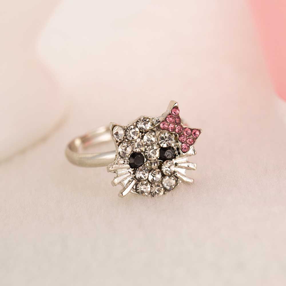 Bộ 4 Món Gồm Dây Chuyề/ Khuyên Tai/ Nhẫn Hình Hello Kitty