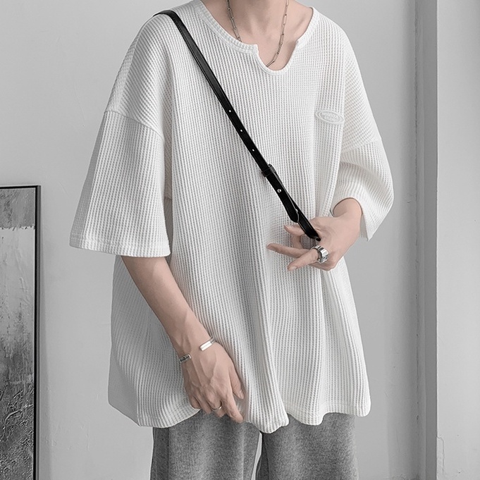 Áo Thun Tay Ngắn Cổ Chữ V Thời Trang Phong Cách Hàn Quốc Cho Nam/ Nữ