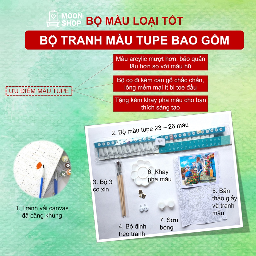 Tranh tô màu số hóa phong cảnh 2 Moonshop 40x50 cm