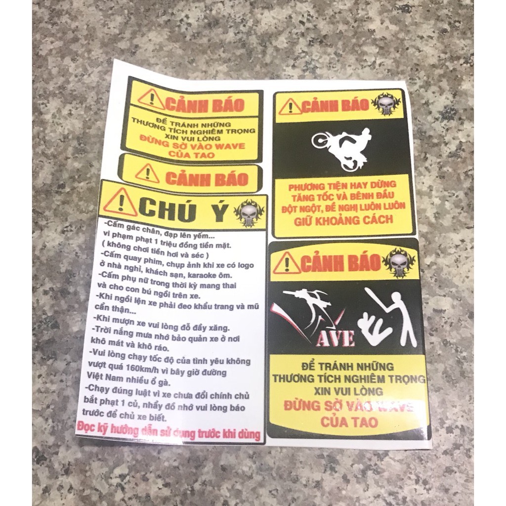 SALE KHỦNG_ TEM CẢNH BÁO PHẢN QUANG XE WAVE, DREAM , EX , WINNER, SIRIUS TEM DECAL XE MÁY ( GIÁ 1 BỘ) - SIÊU HOT