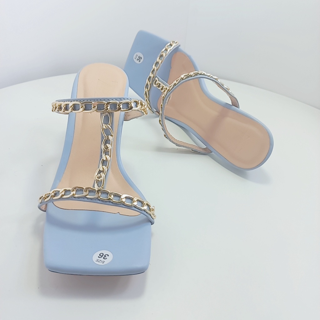 Giày sandal nữ quai ngang mảnh gót nhọn cao 7 phân phối xích xinh xắn phong cách hàn quốc sang chảnh mã GCGX MINHTUYET
